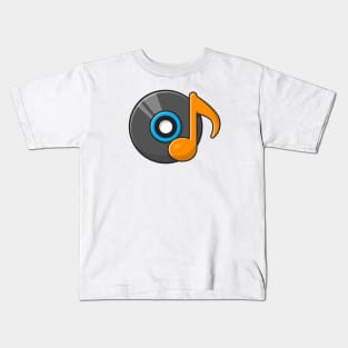 Vinyl Disk Music with Tune and Note of Music Cartoon Vector Icon Illustration (2) Kids T-Shirt